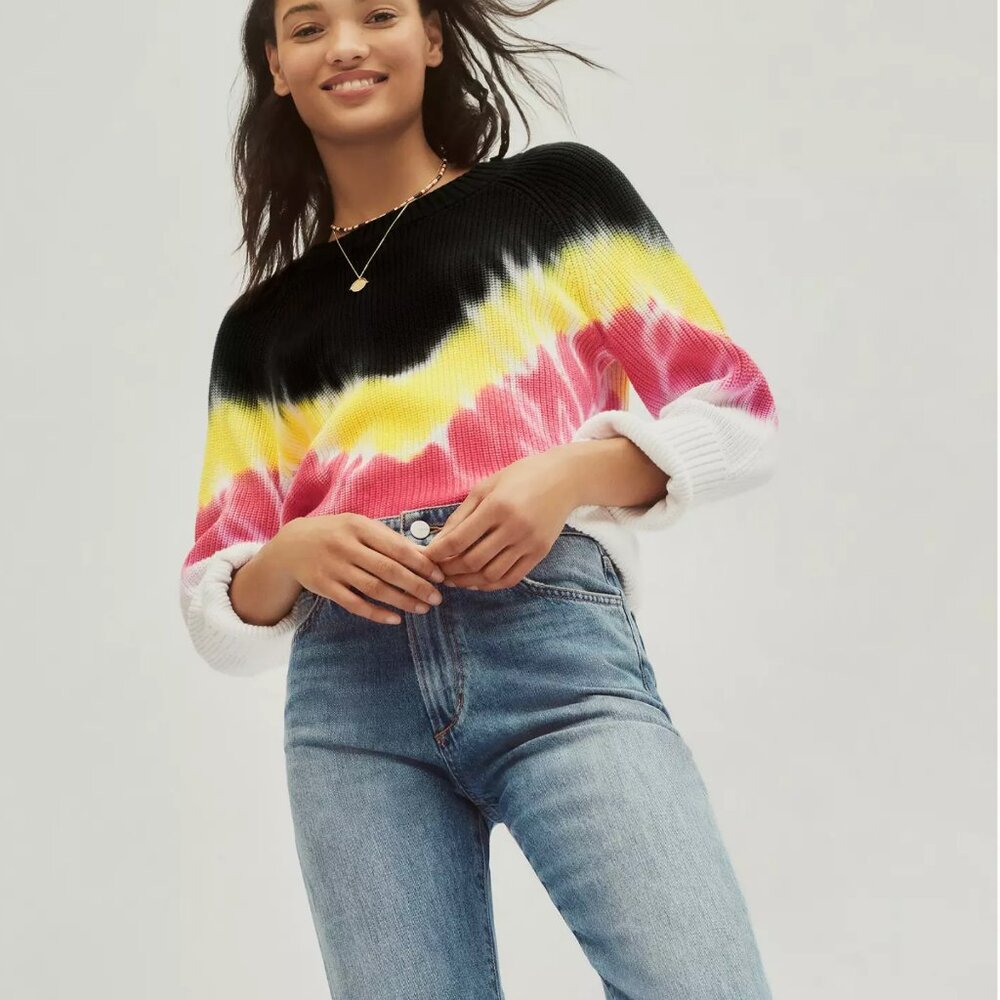 525 Tie Dye Sweater SMALL 100% Cotton Y2K Boho Festival White Black Yellow Pink